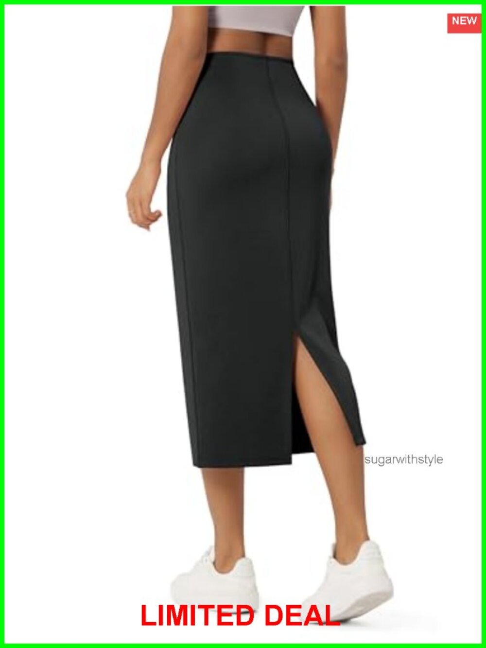 Modal Soft Midi Skirt High Waist Back Slit Pockets
